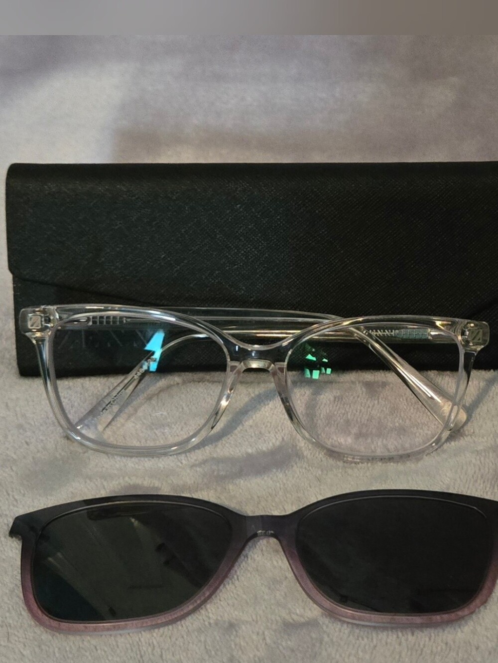 Zenni Clear Glasses Frames With Magnetic Snap-on Sunshade And Hard Case